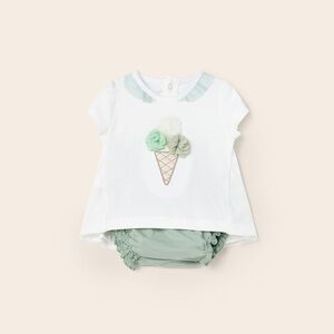 Size 18 months Mayoral White Top with Mint Green Bloomers Ice Cream Applique Set